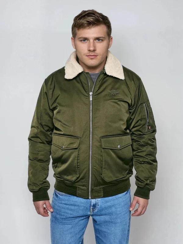 Kurtka męska bomber z kożuszkiem khaki Getnew 303