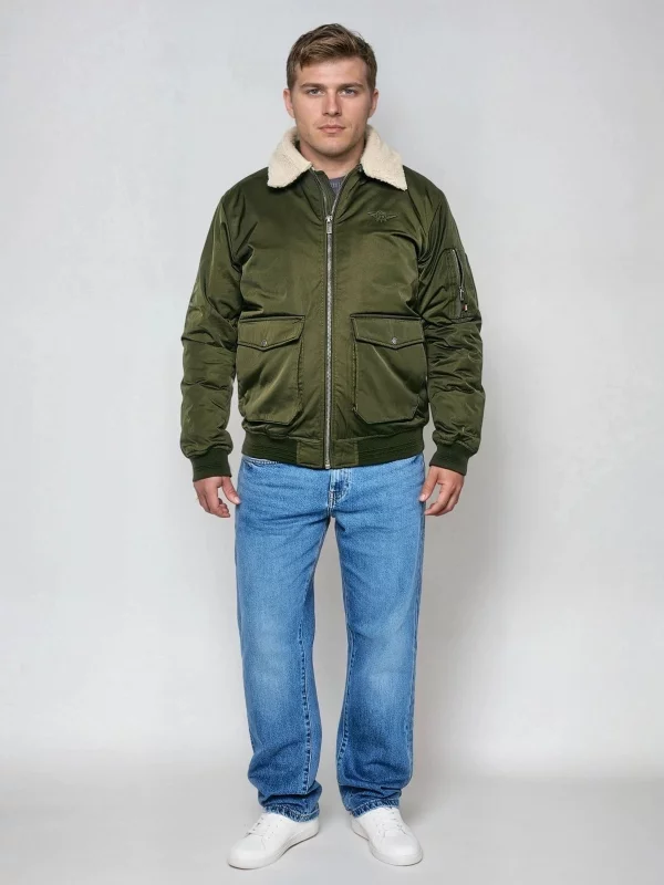 Kurtka męska bomber z kożuszkiem khaki Getnew 303