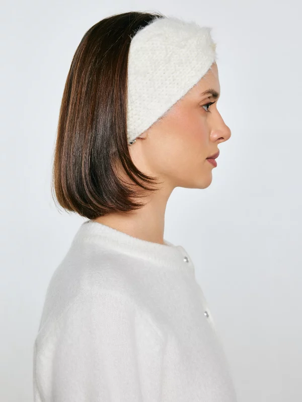 Opaska damska z ozdobnym splotem kremowa Holia 103