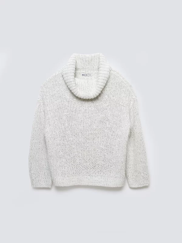 Sweter damski z obszernym golfem melanżowy biały Magdalena 100