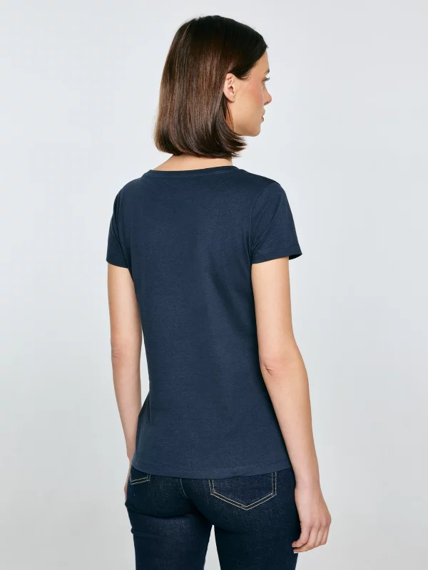 Koszulka damska z brokatowym nadrukiem granatowa Merra 403