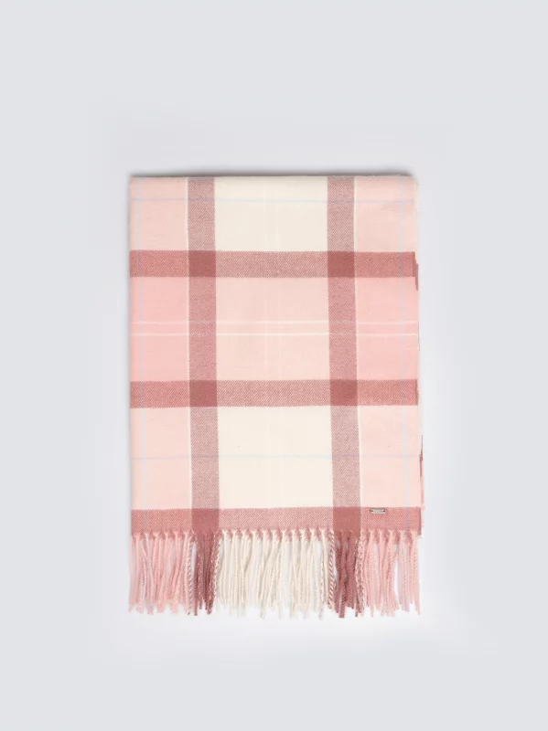 Szal damski w kratę różowy Saikas 601