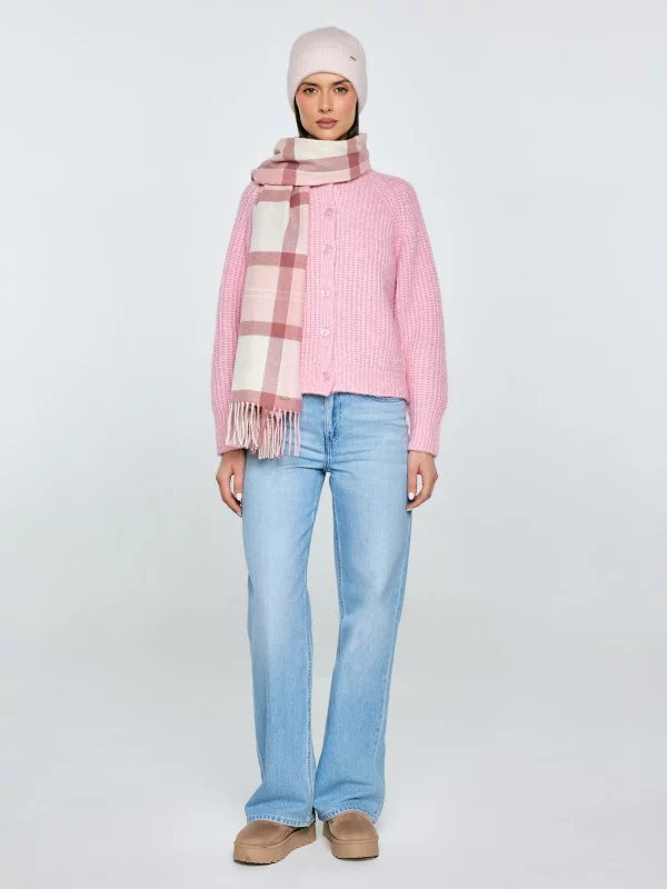 Szal damski w kratę różowy Saikas 601