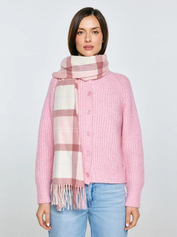 Szal damski w kratę różowy Saikas 601