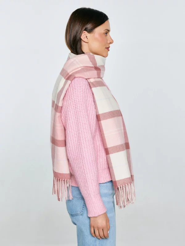 Szal damski w kratę różowy Saikas 601