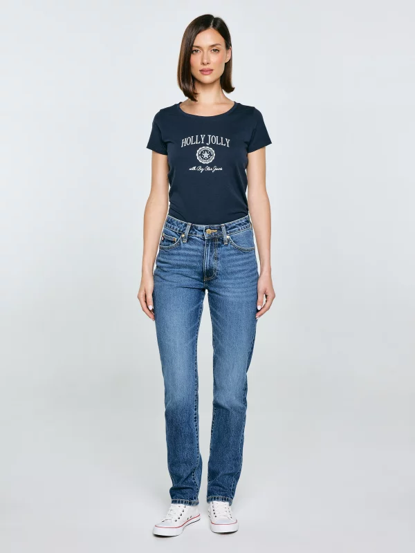 Koszulka damska z nadrukiem granatowa Serra 403