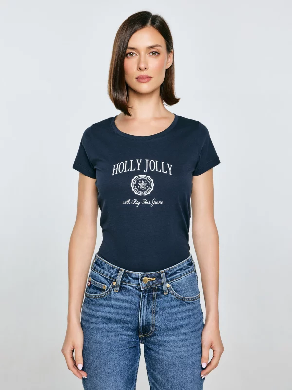 Koszulka damska z nadrukiem granatowa Serra 403