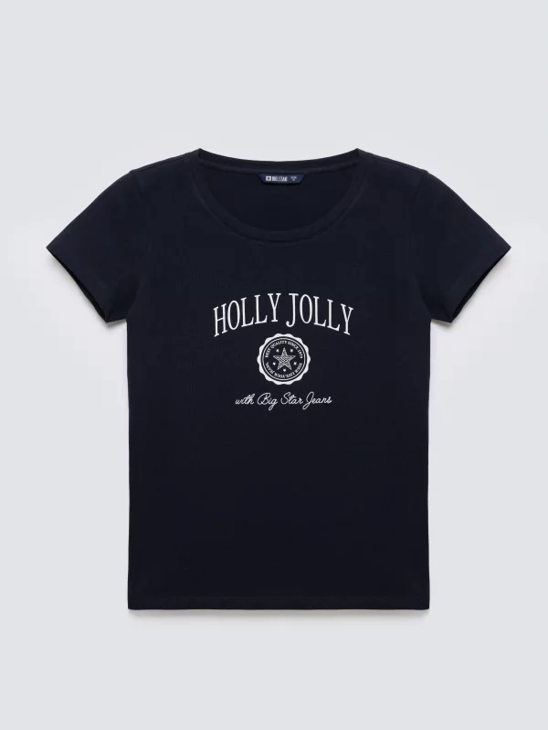 Koszulka damska z nadrukiem granatowa Serra 403