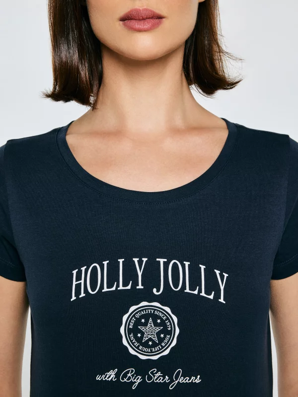 Koszulka damska z nadrukiem granatowa Serra 403