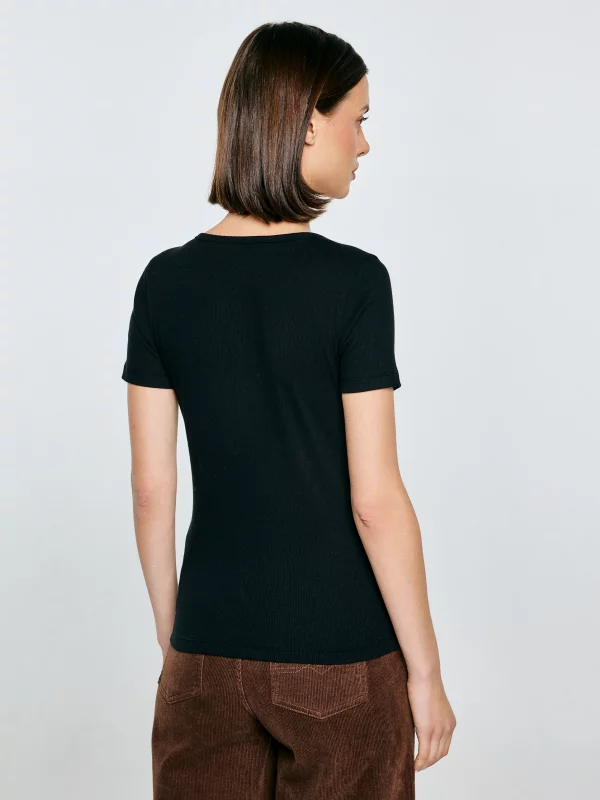 Koszulka damska w prążek z ozdobnymi guzikami czarna Werta 906