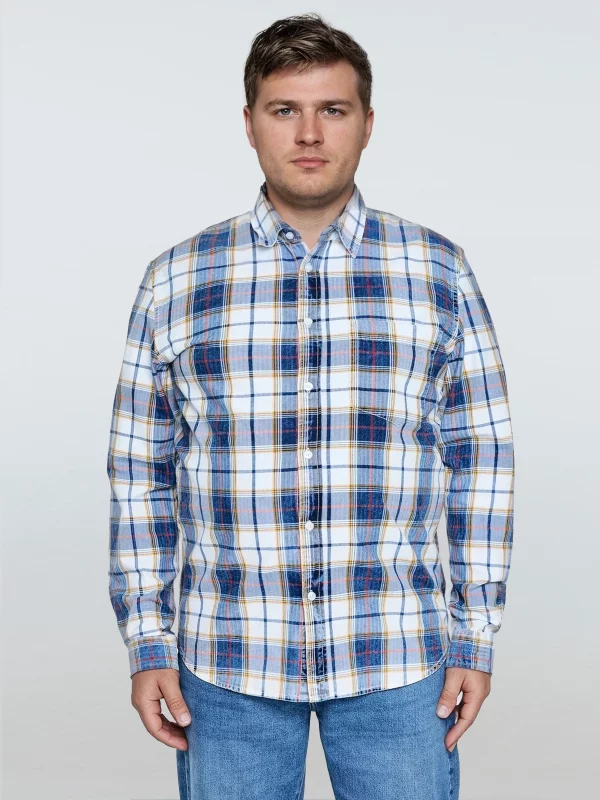 Koszula męska bawełniana w kratę niebiesko-biała Merowi 401