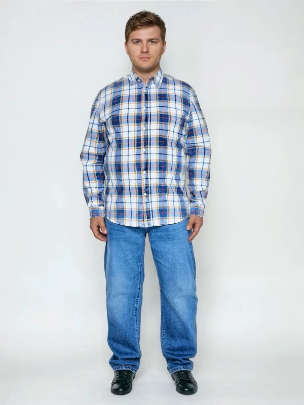 Koszula męska bawełniana w kratę niebiesko-biała Merowi 401