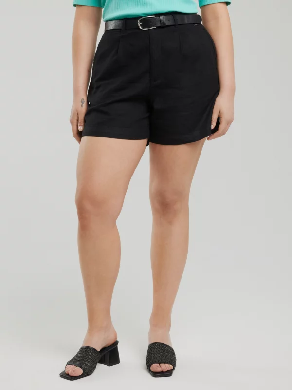 Szorty damskie lniane czarne Kaley 906