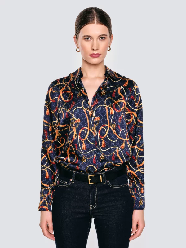 Koszula damska z nadrukiem granatowa Dorta 403