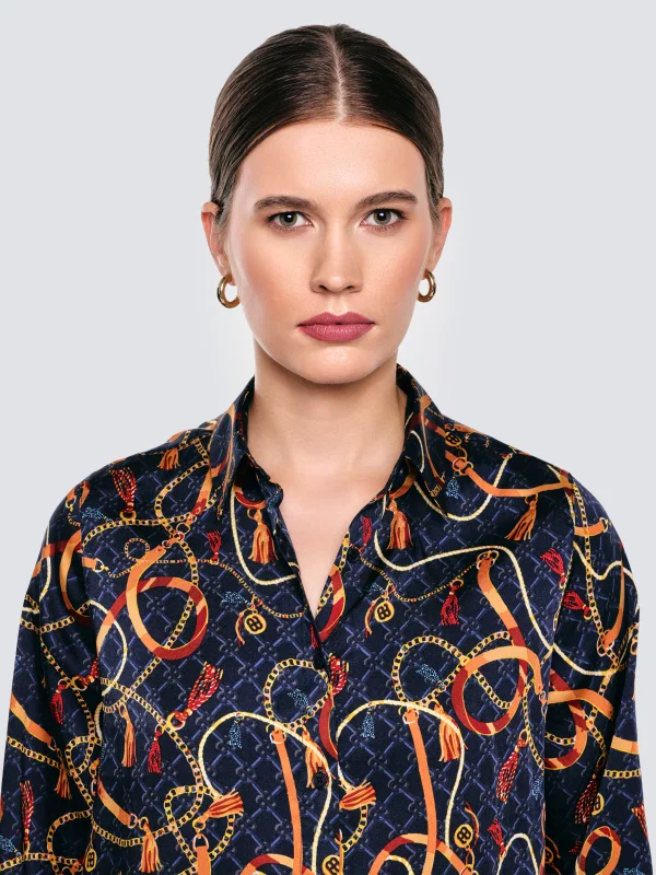 Koszula damska z nadrukiem granatowa Dorta 403