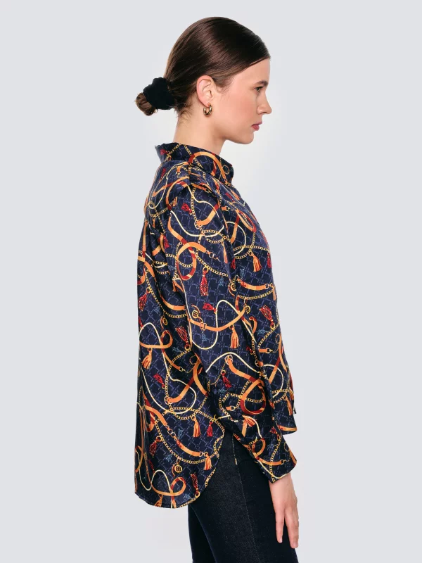 Koszula damska z nadrukiem granatowa Dorta 403