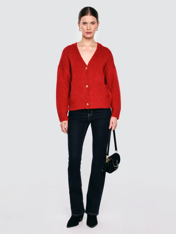 Kardigan damski z dodatkiem wełny czerwony Kardila 603