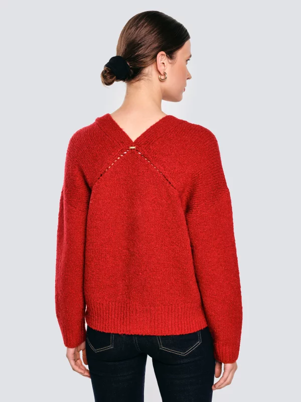 Kardigan damski z dodatkiem wełny czerwony Kardila 603