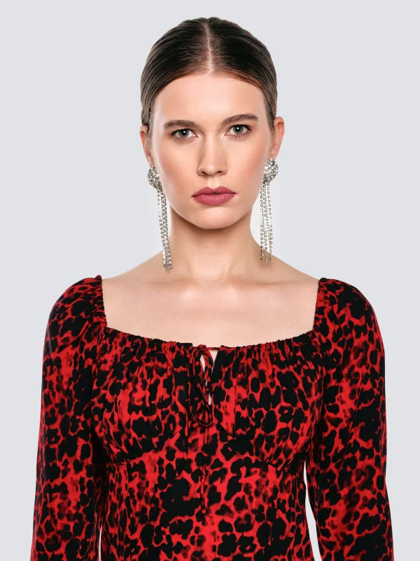 Sukienka damska midi z wiskozy z nadrukiem czerwono-czarna Kiara 603