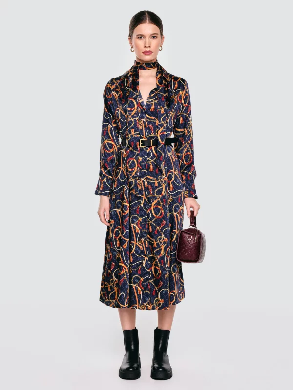Sukienka damska midi koszulowa z nadrukiem granatowa Umi 403