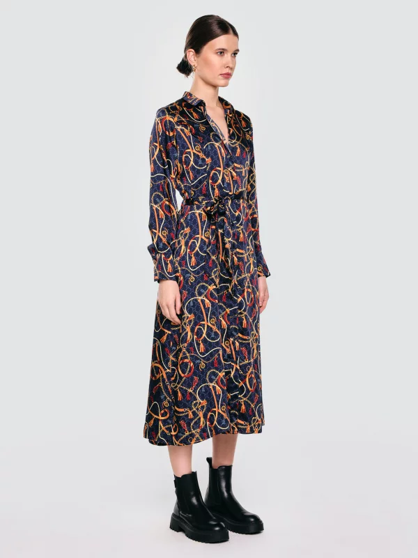 Sukienka damska midi koszulowa z nadrukiem granatowa Umi 403