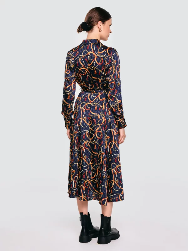 Sukienka damska midi koszulowa z nadrukiem granatowa Umi 403