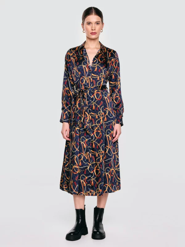 Sukienka damska midi koszulowa z nadrukiem granatowa Umi 403