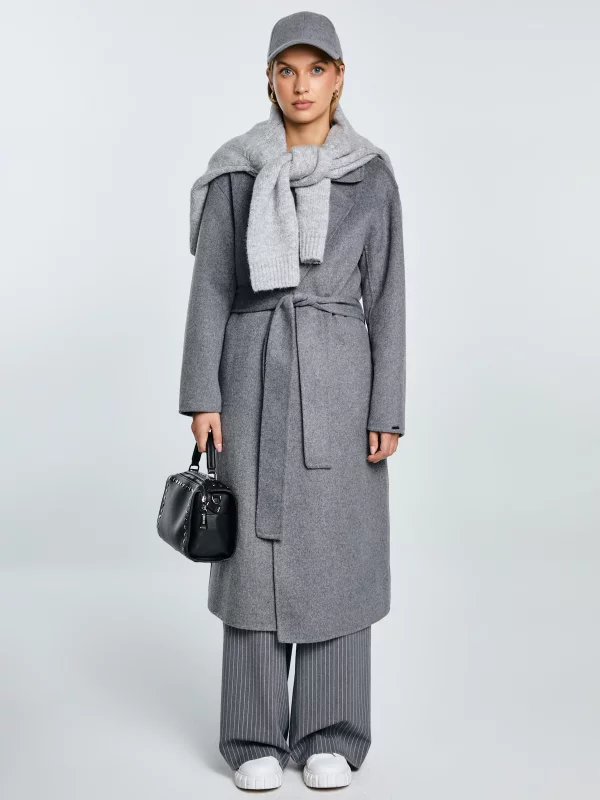 Płaszcz damski wełniany wiązany szary Oshana 903