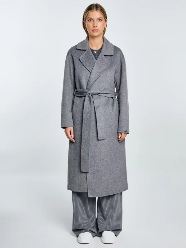 Płaszcz damski wełniany wiązany szary Oshana 903
