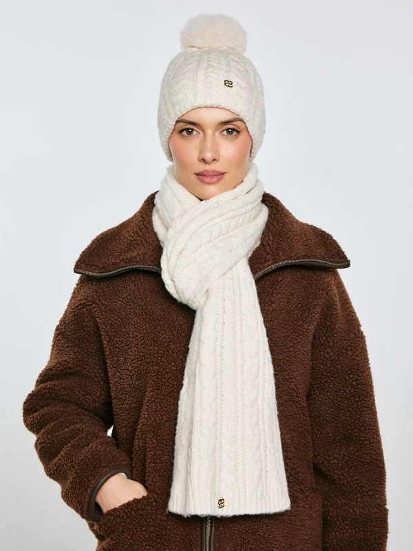 Szalik damski z dekoracyjnym splotem kremowy Caroles 103