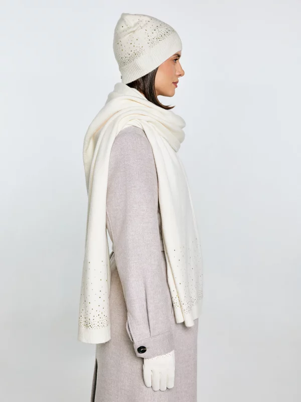 Szal damski bawełniany z kryształkami kremowy Cristaso 103