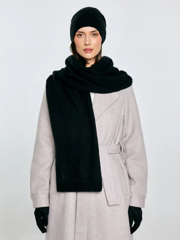 Szal damski bawełniany z kryształkami czarny Cristaso 906