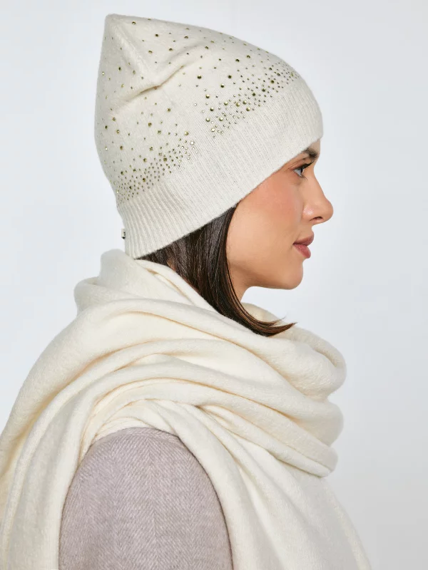 Czapka damska z kryształkami kremowa Cristas 103