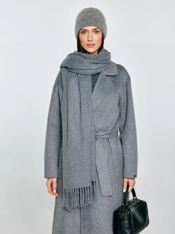 Szal damski z frędzlami szary Herynias 902