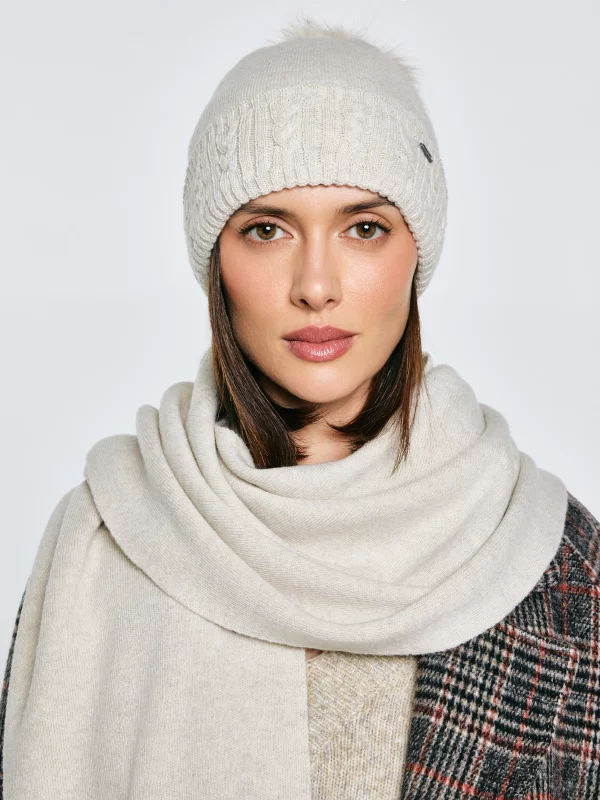 Czapka damska zimowa z pomponem perłowa Stanilo 103