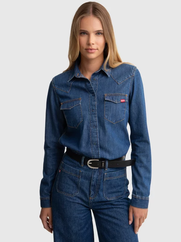 Koszula damska jeansowa slim granatowa Norra 524