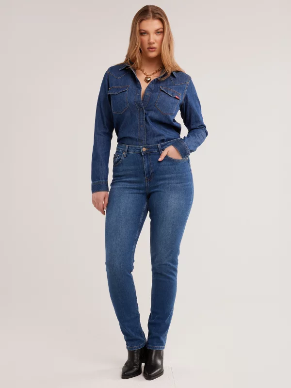 Koszula damska jeansowa slim granatowa Norra 524