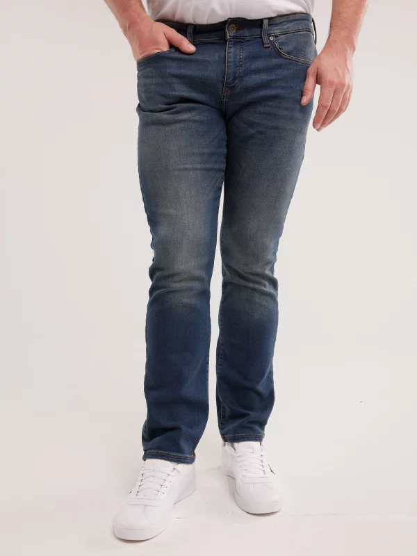 Jeansy męskie dopasowane z przetarciami granatowe Terry 541