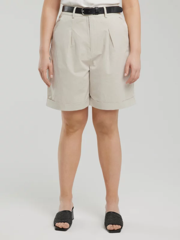 Szorty damskie luźne z dodatkiem lnu beżowe Maryliani 800