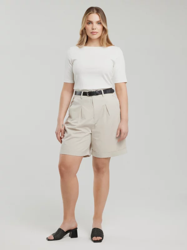 Szorty damskie luźne z dodatkiem lnu beżowe Maryliani 800