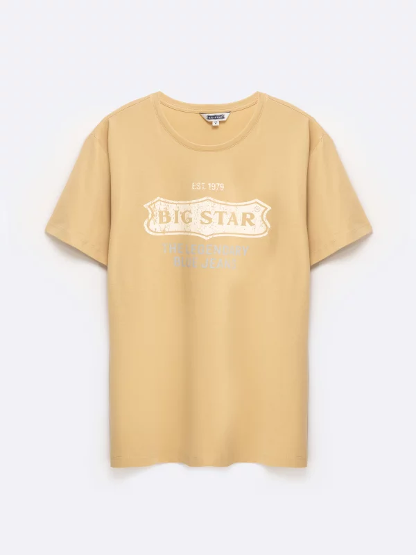 Koszulka męska z nadrukiem beżowa Millaner 805