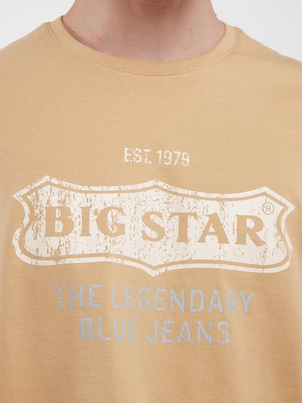 Koszulka męska z nadrukiem beżowa Millaner 805