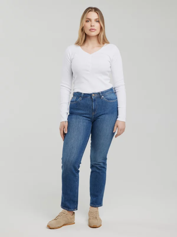 Jeansy damskie z prostą nogawką niebieskie Myrra 313