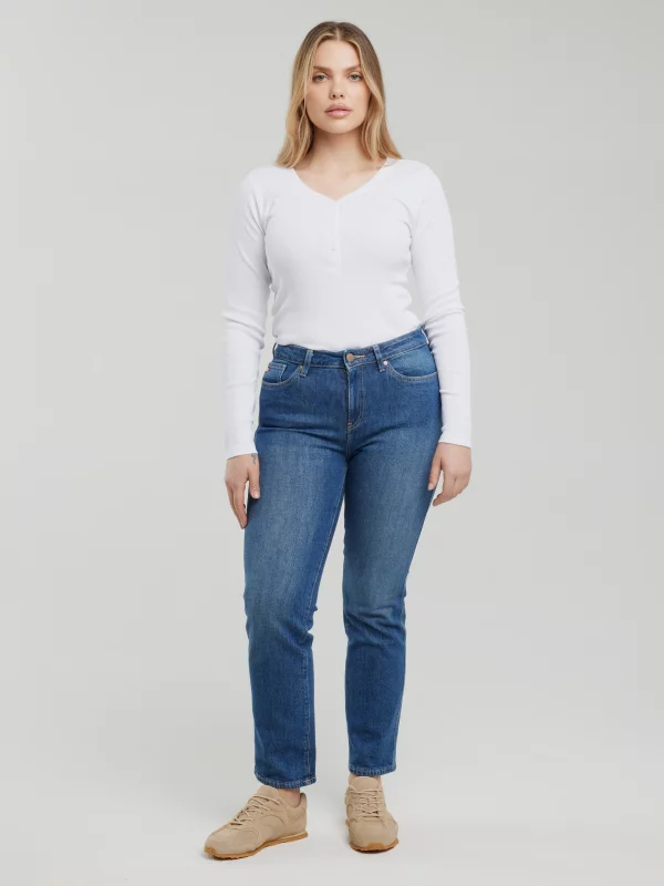 Bluzka damska slim z prążkowanej dzianiny biała Nathalie 101