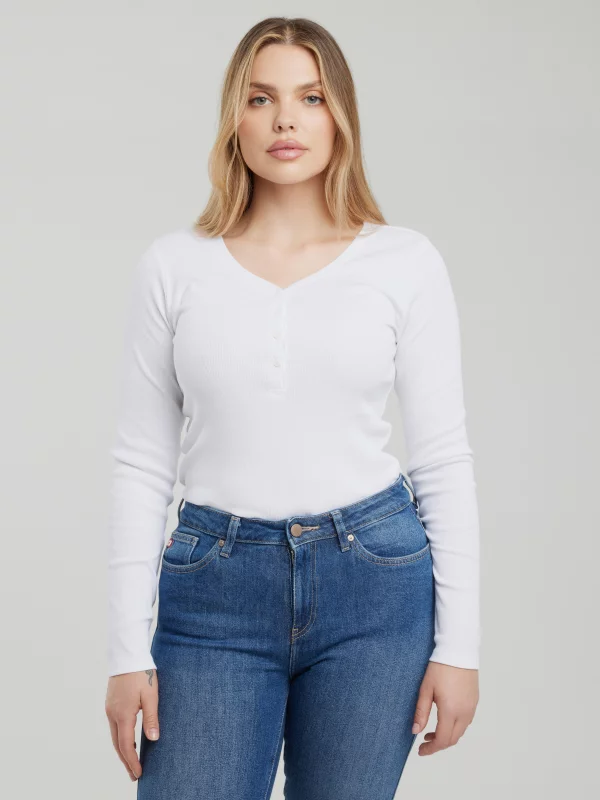 Bluzka damska slim z prążkowanej dzianiny biała Nathalie 101