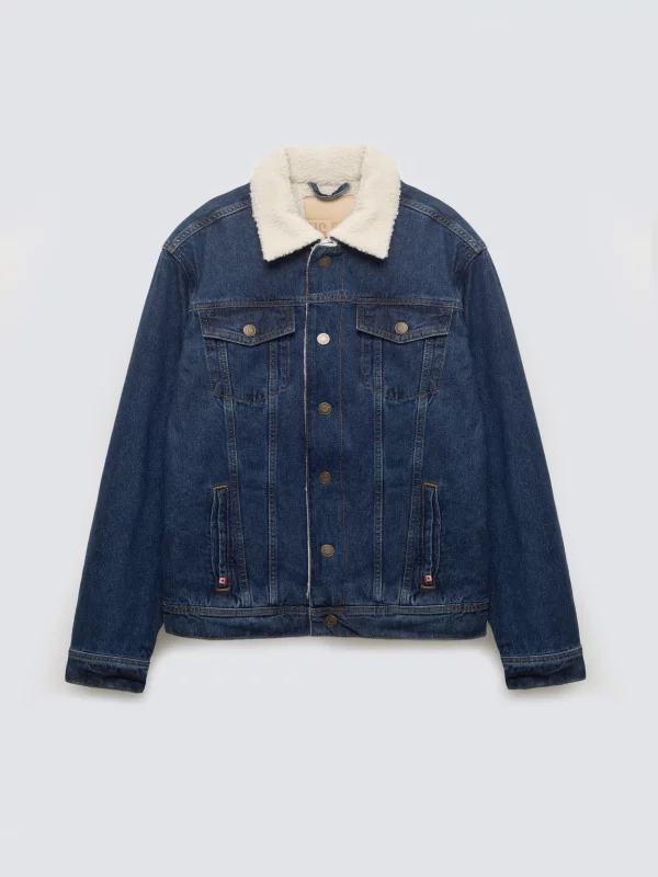 Kurtka męska jeansowa z kożuszkiem niebieska Ruben 353