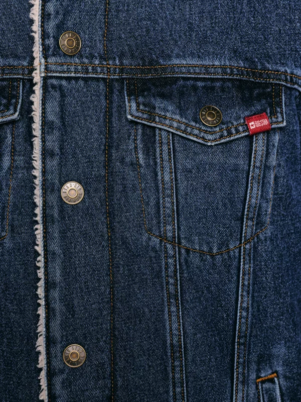 Kurtka męska jeansowa z kożuszkiem niebieska Ruben 353