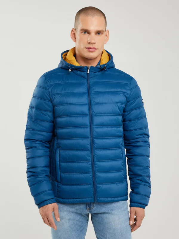 Kurtka męska pikowana z kapturem niebieska Acarf 402