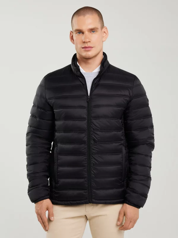 Kurtka męska pikowana z kapturem czarna Acarf 906