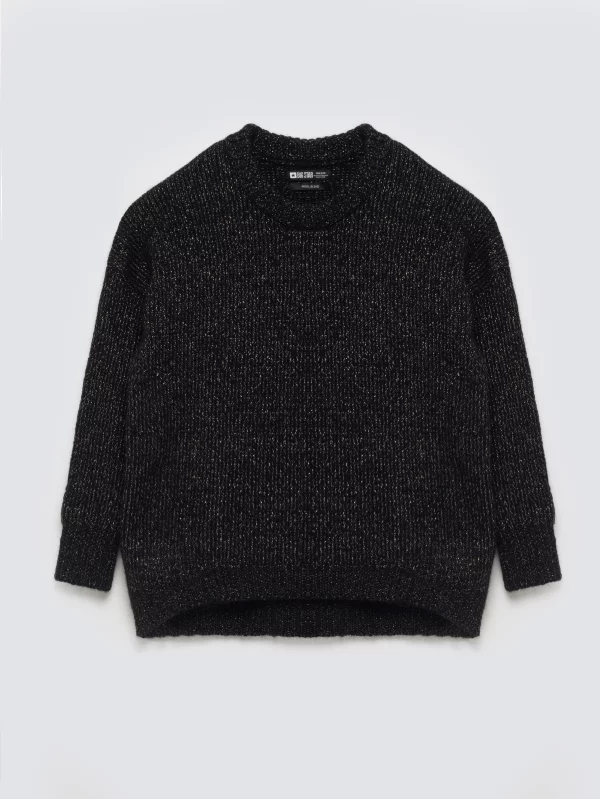 Sweter damski oversize z dodatkiem wełny czarny Mayamessa 906